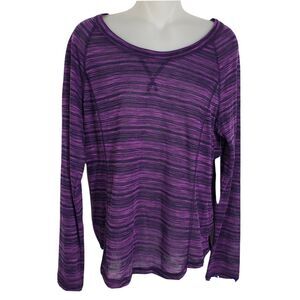 Exertek Women's Top T Shirt Size Large Space Dye Purple Long Sleeve Round Neck